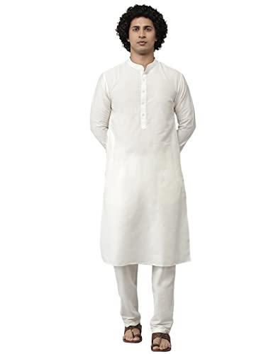 see designs men white cotton slik straight kurta with pyjama