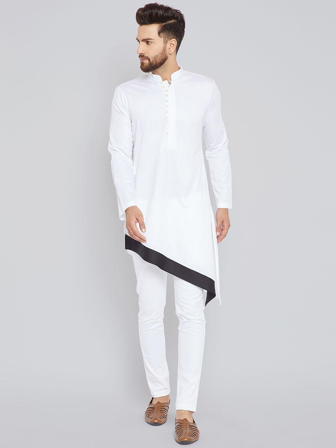 see designs men white solid kurta with trousers