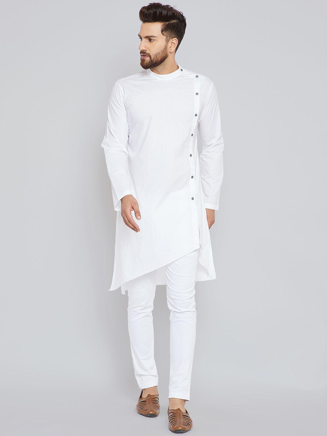 see designs men white solid kurta with trousers