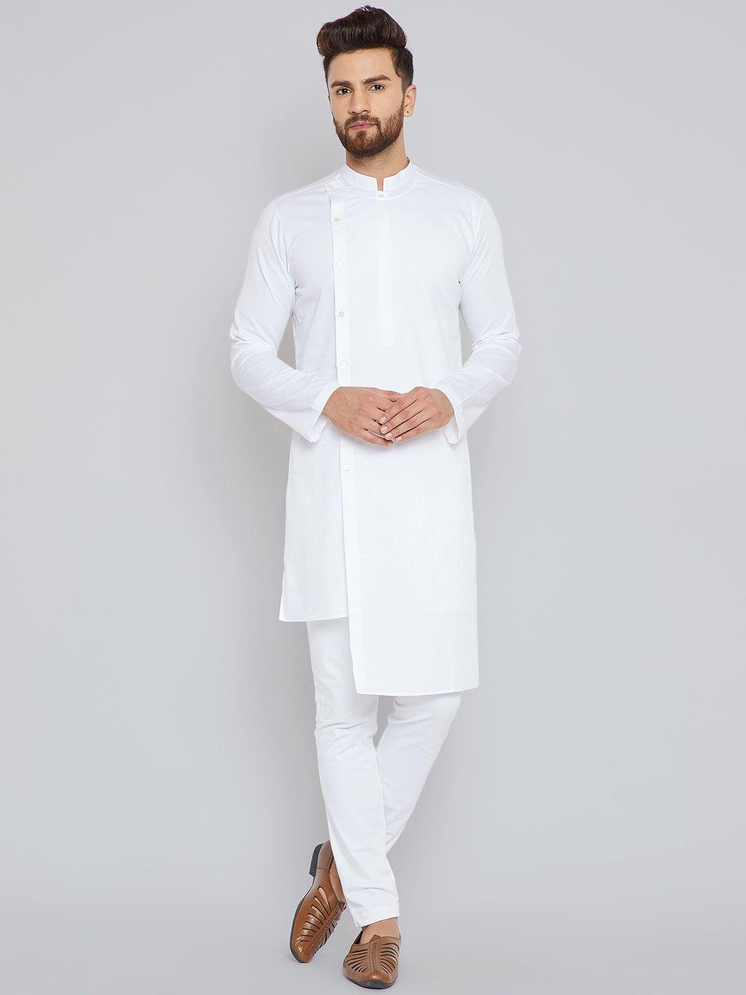 see designs men white solid kurta with trousers