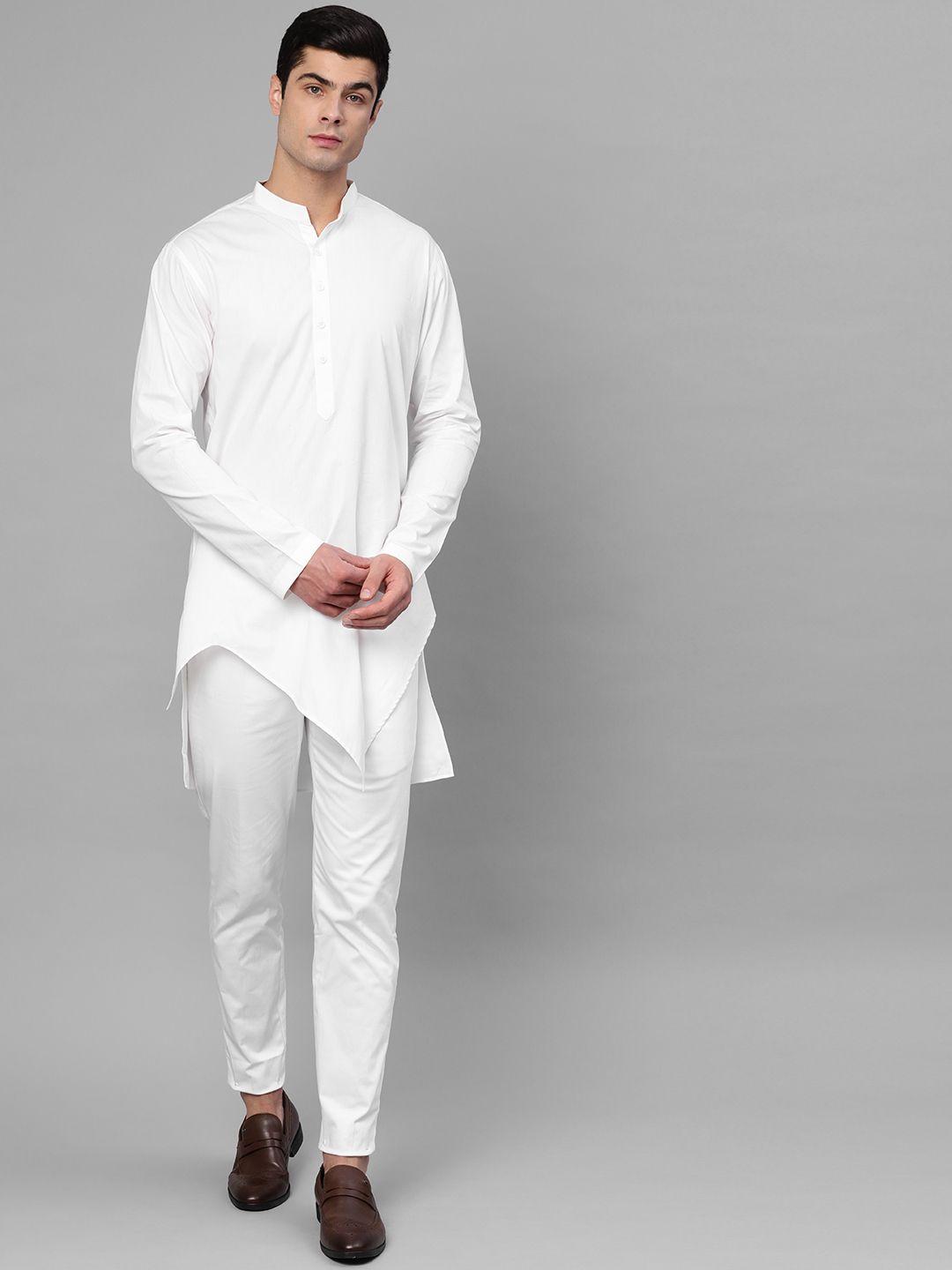 see designs men white solid straight kurta