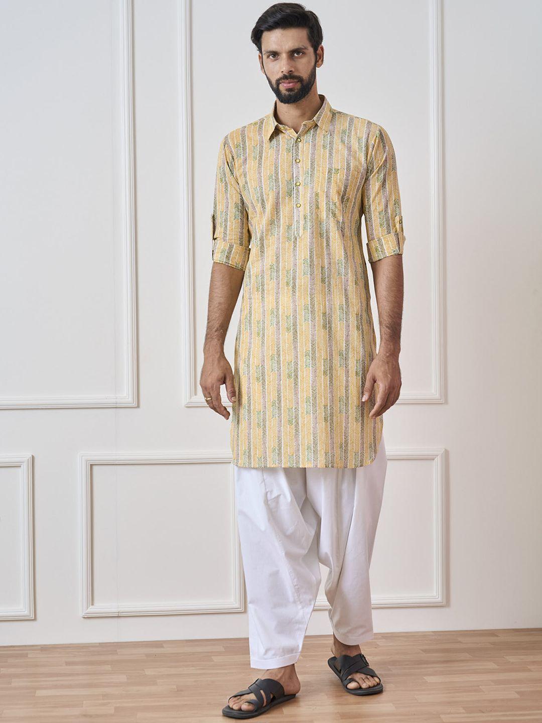 see designs men yellow ethnic motifs printed regular pure cotton kurta with salwar