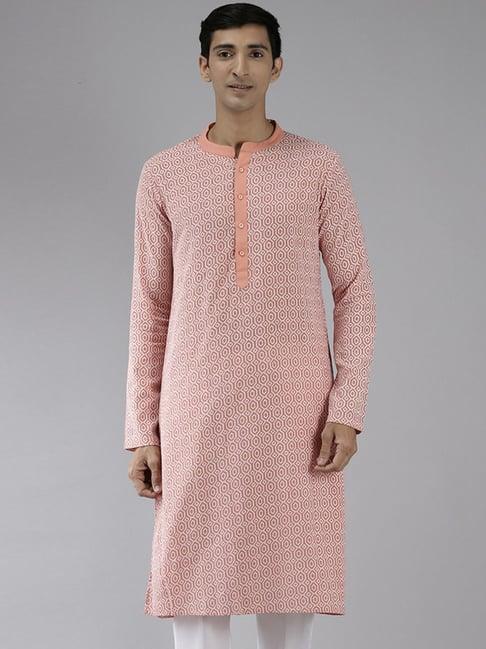 see designs peach cotton regular fit printed kurta