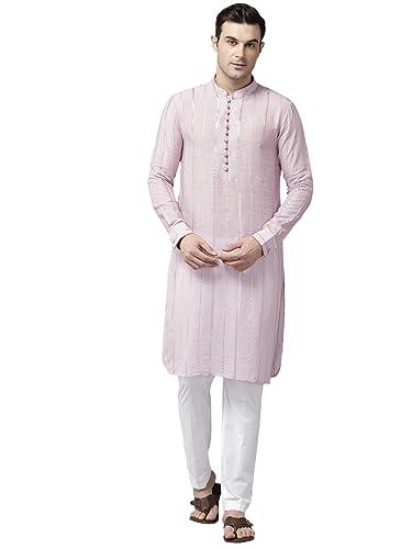 see designs pink & white regular fit kurta set mandarin collar long sleeves_sdmskt128301s