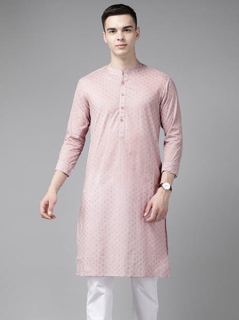 see designs pink cotton regular fit printed kurta