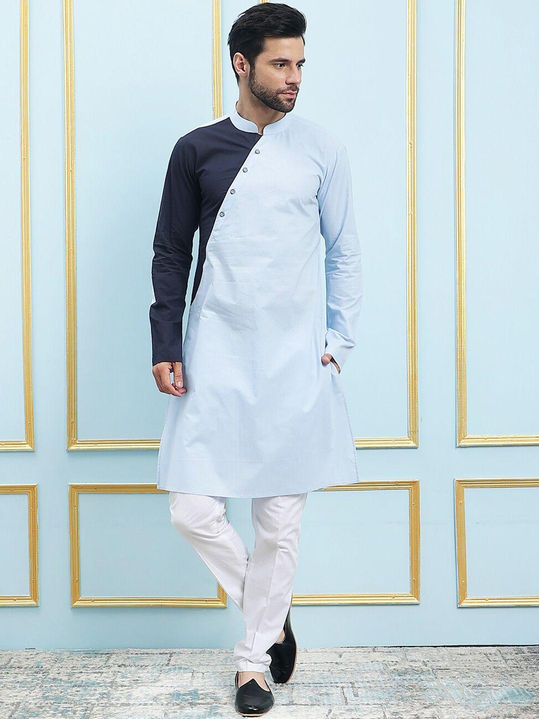 see designs printed mandarin collar pure cotton kurta with pyjamas