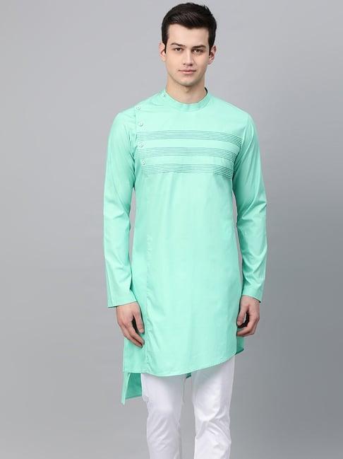 see designs sea green cotton regular fit kurta