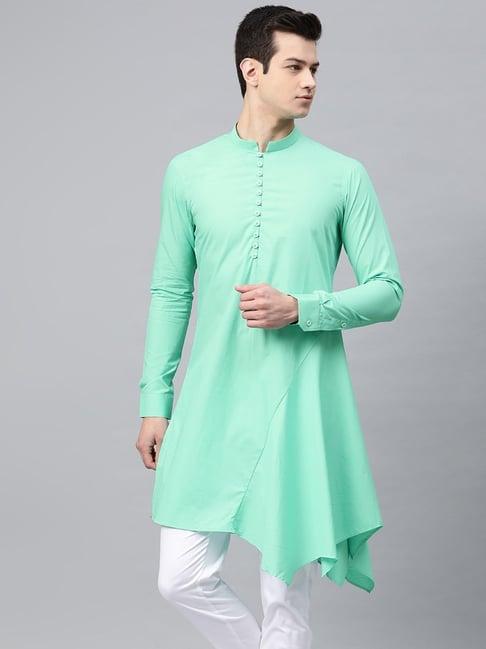 see designs sea green cotton regular fit kurta