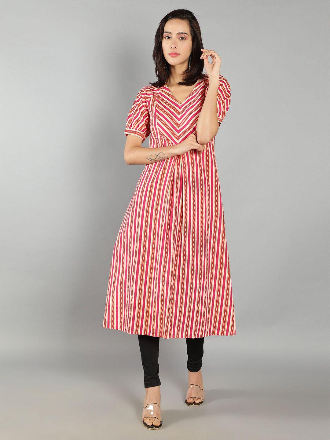see designs striped cotton a-line kurta