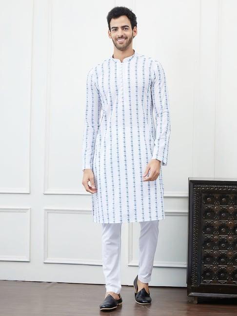 see designs white & blue cotton regular fit chikankari kurta bottom set