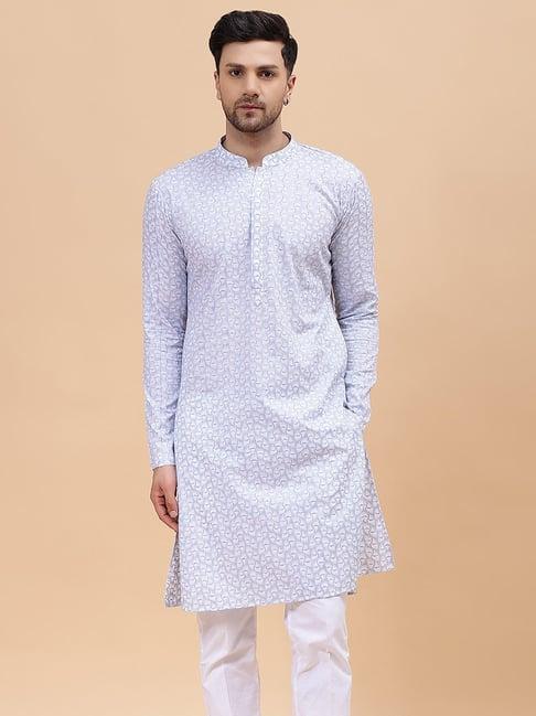 see designs white cotton regular fit embroidered kurta