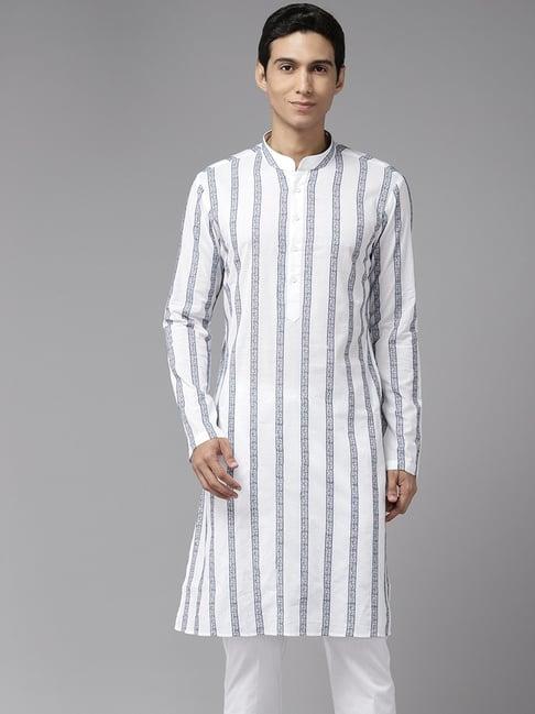 see designs white cotton regular fit embroidered kurta