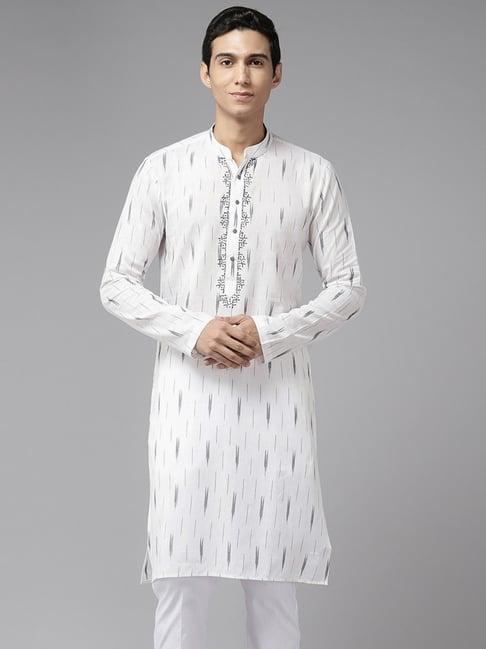 see designs white cotton regular fit embroidered kurta