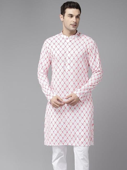 see designs white cotton regular fit embroidered kurta