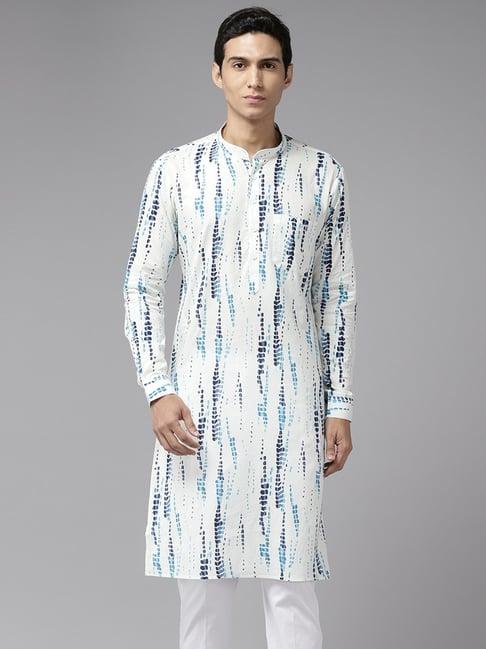 see designs white cotton regular fit printed kurta