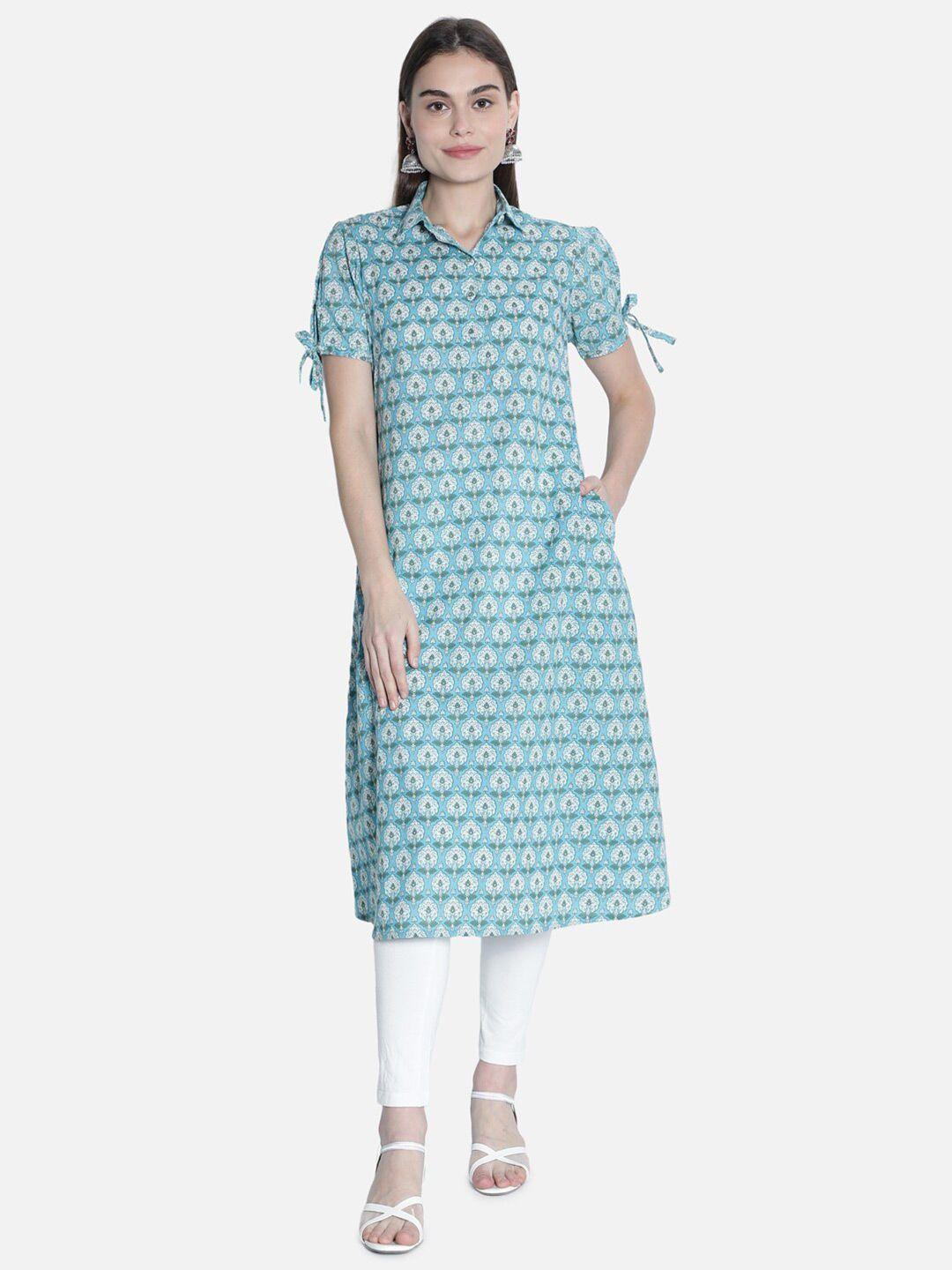 see designs women blue floral printed cotton a-line midi dress