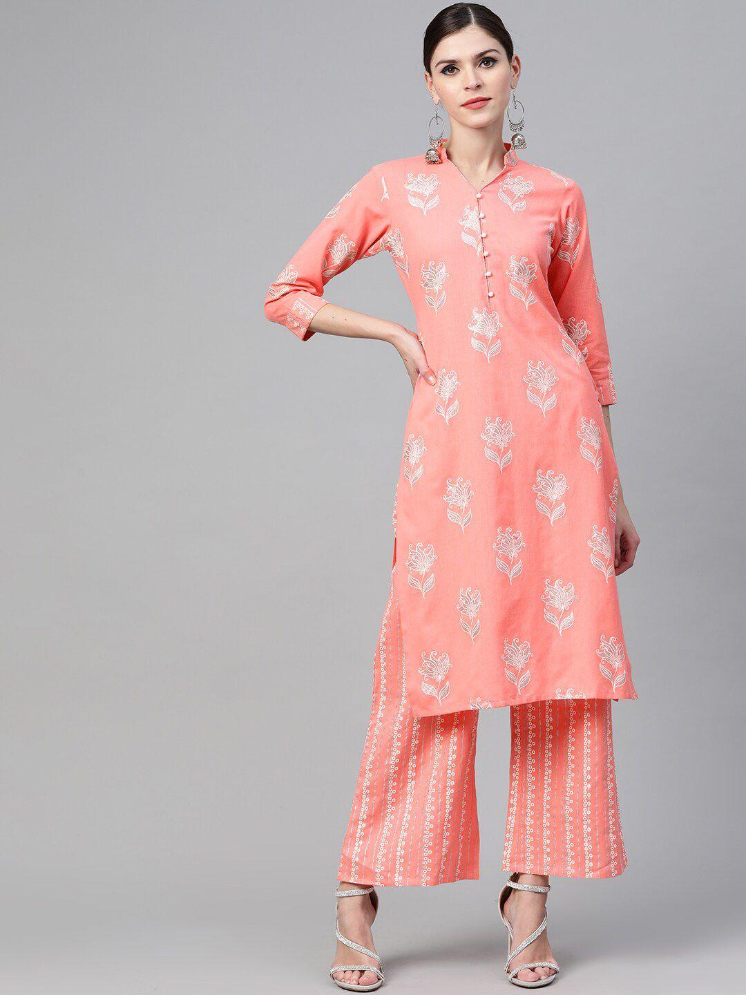 see designs women floral printed pure cotton kurta with palazzos