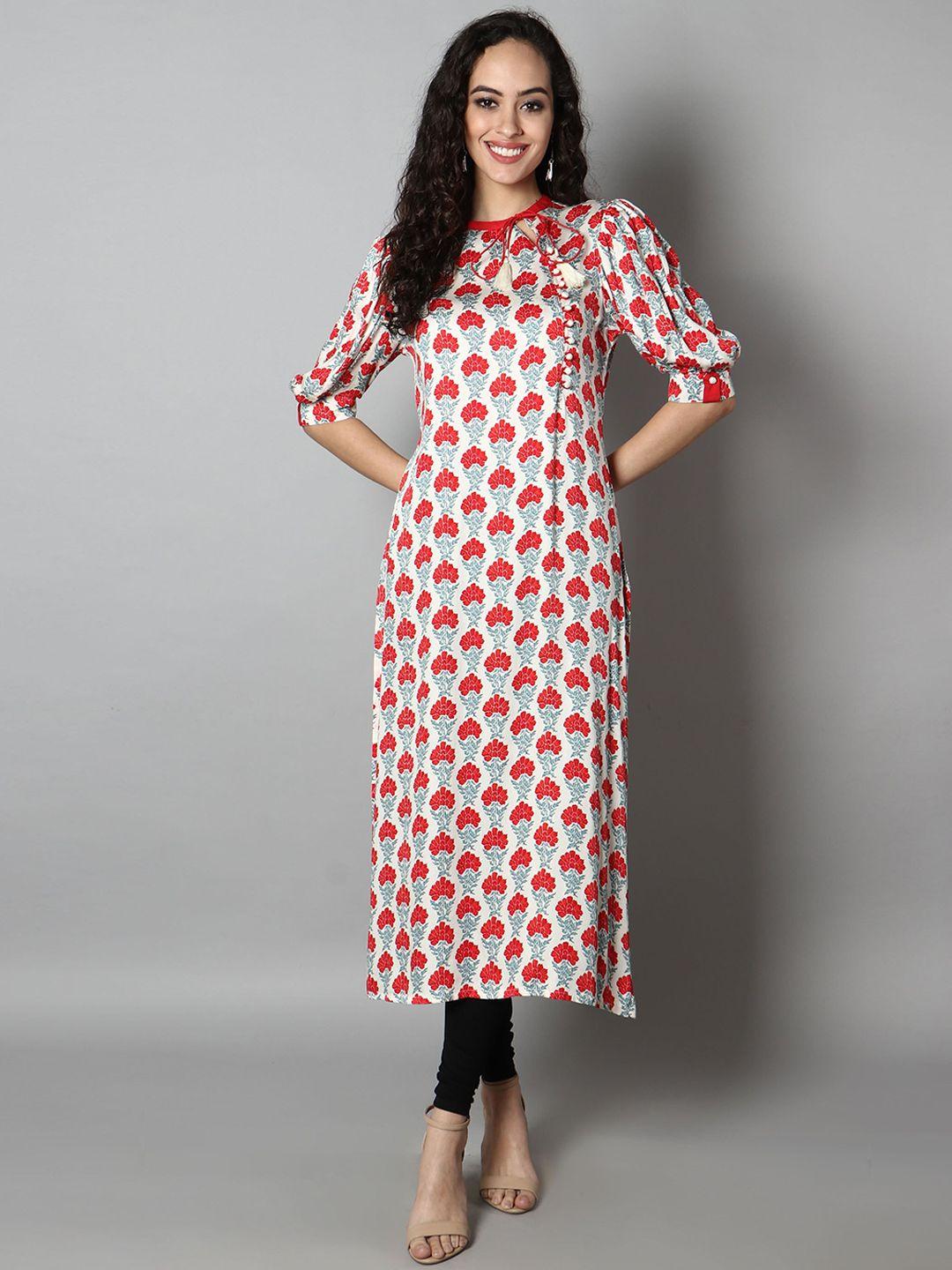 see designs women floral printed tie-up neck cotton kurta