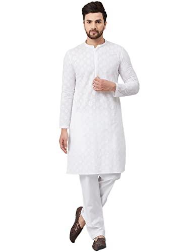 see designs women white green chikankari embroidered woven design straight kurta with pyjama - sdkt91401l (l)