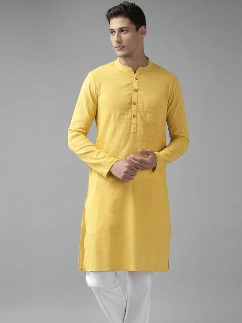 see designs yellow cotton regular fit kurta