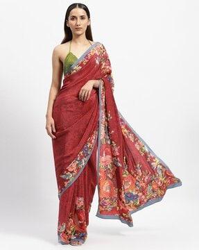 seeing red printed saree