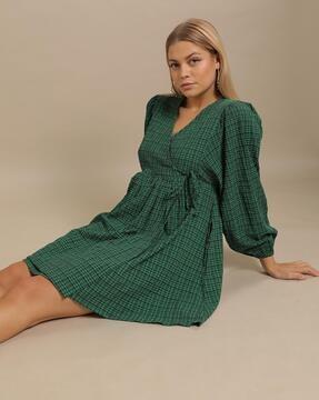 seer sucker a-line wrap dress