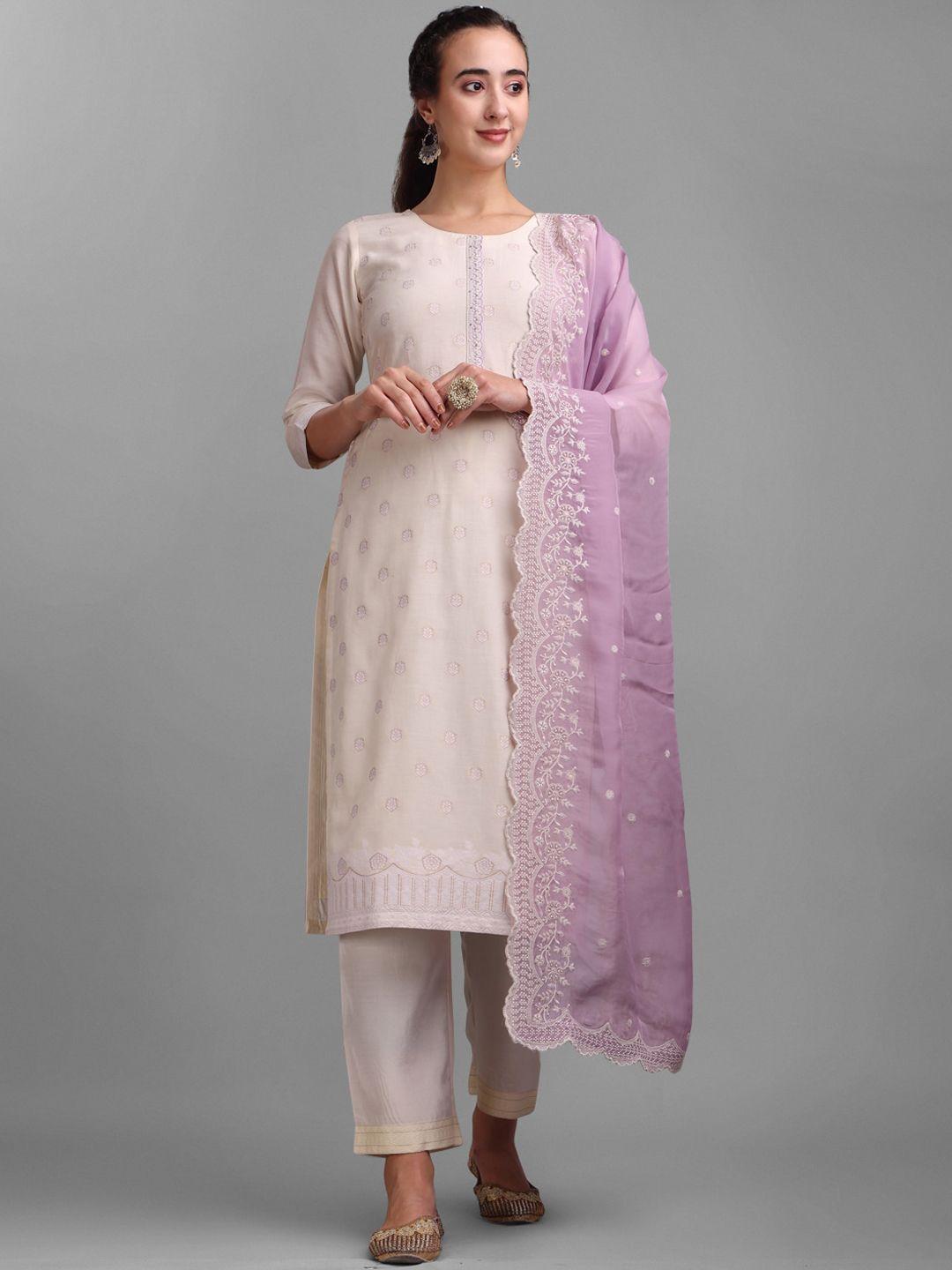 seerat ethnic woven design thread work sequined jacquard kurta with trousers & dupatta