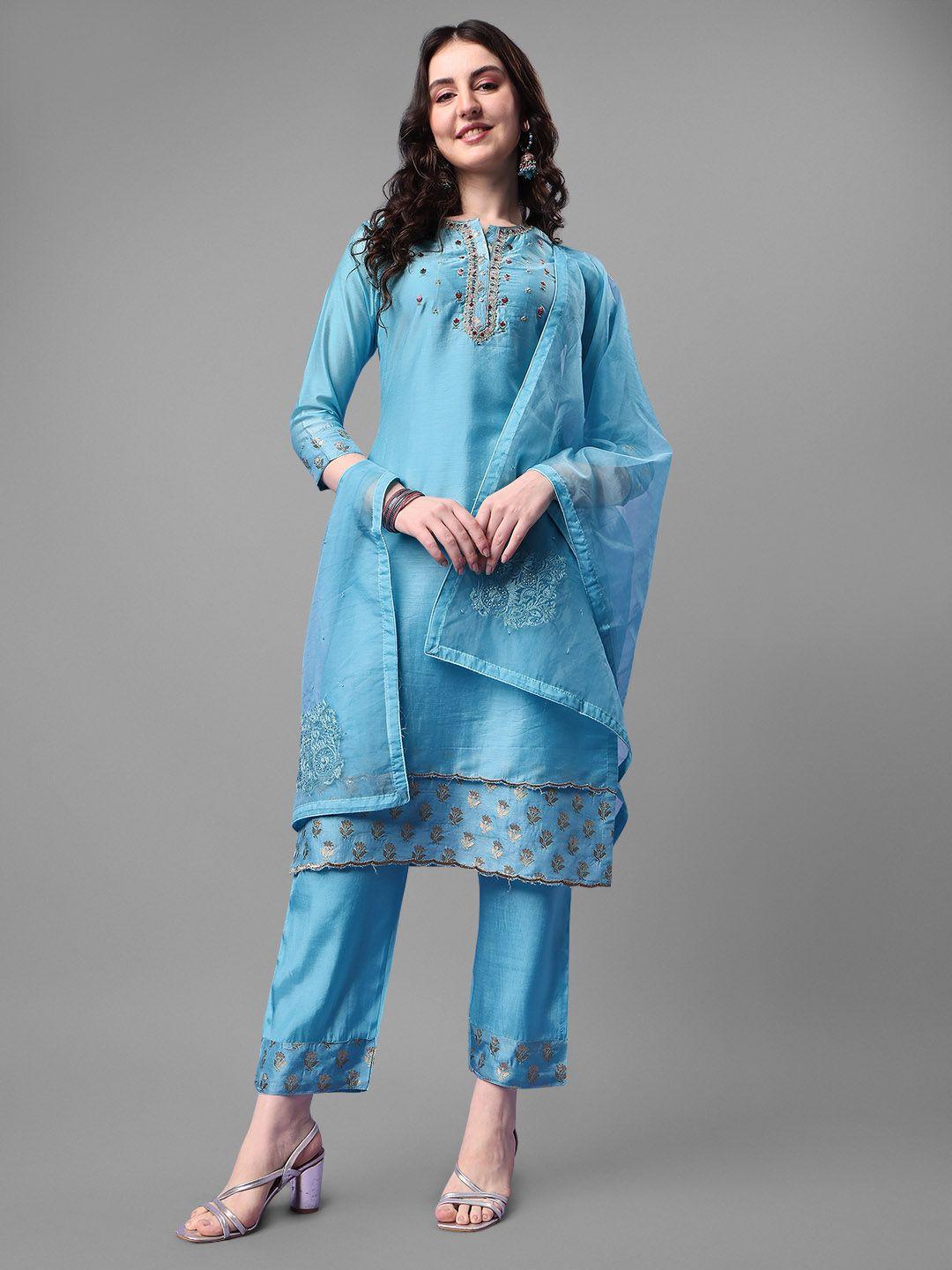 seerat women ethnic motifs embroidered thread work kurta with trousers & dupatta