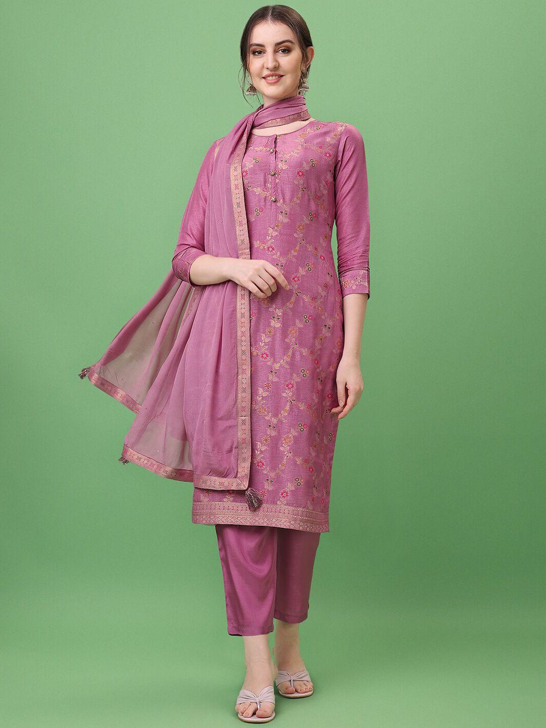 seerat women floral pure silk jacquard kurta with trousers & dupatta