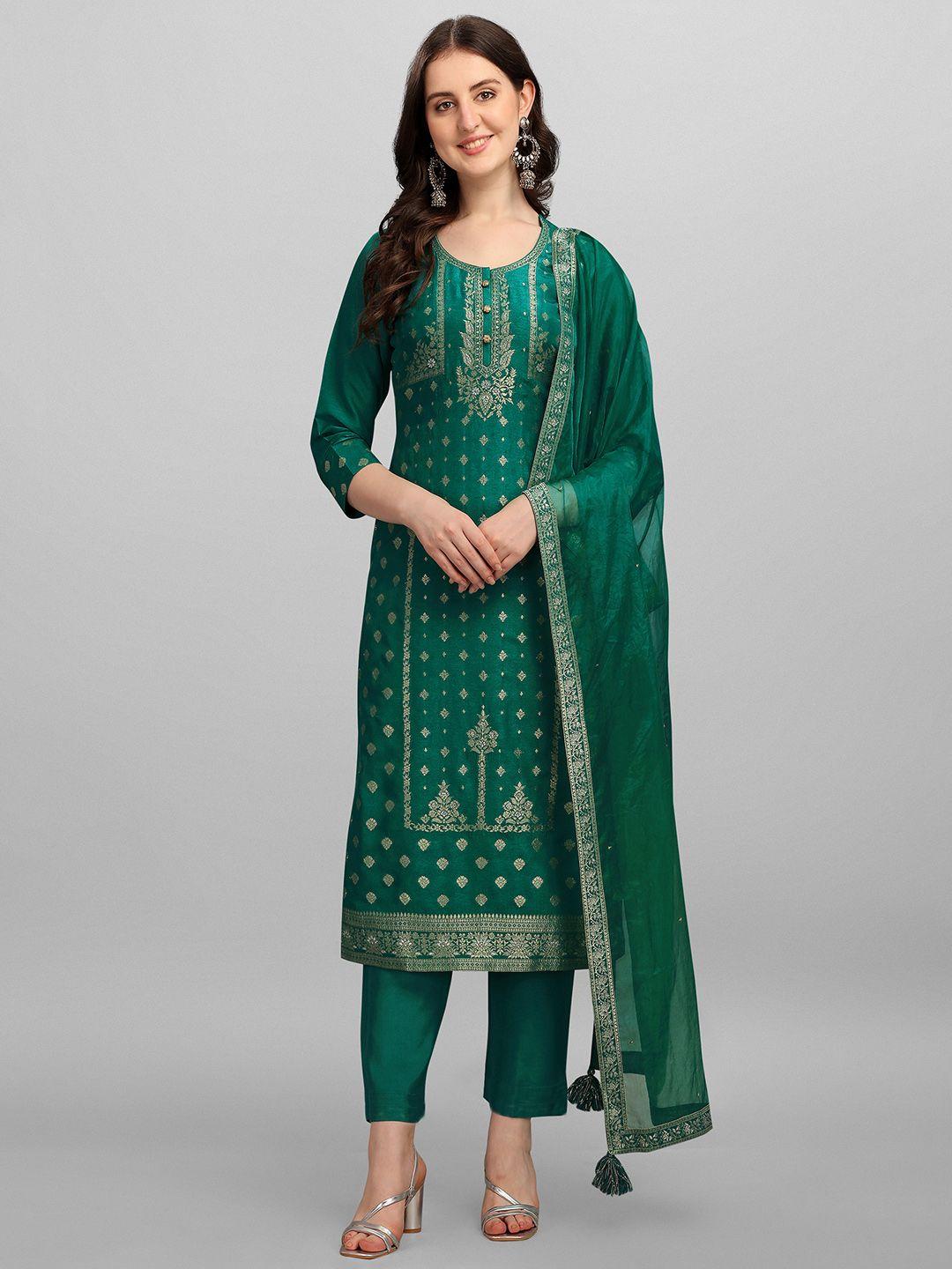 seerat women green ethnic motifs pure silk kurta with trousers & with dupatta