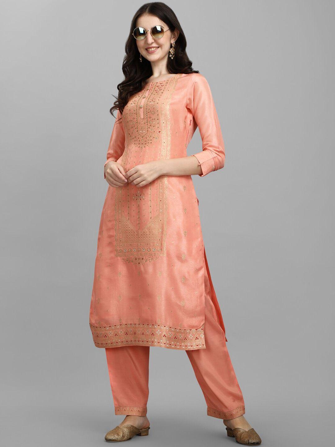 seerat women peach-coloured pure silk kurti with trousers