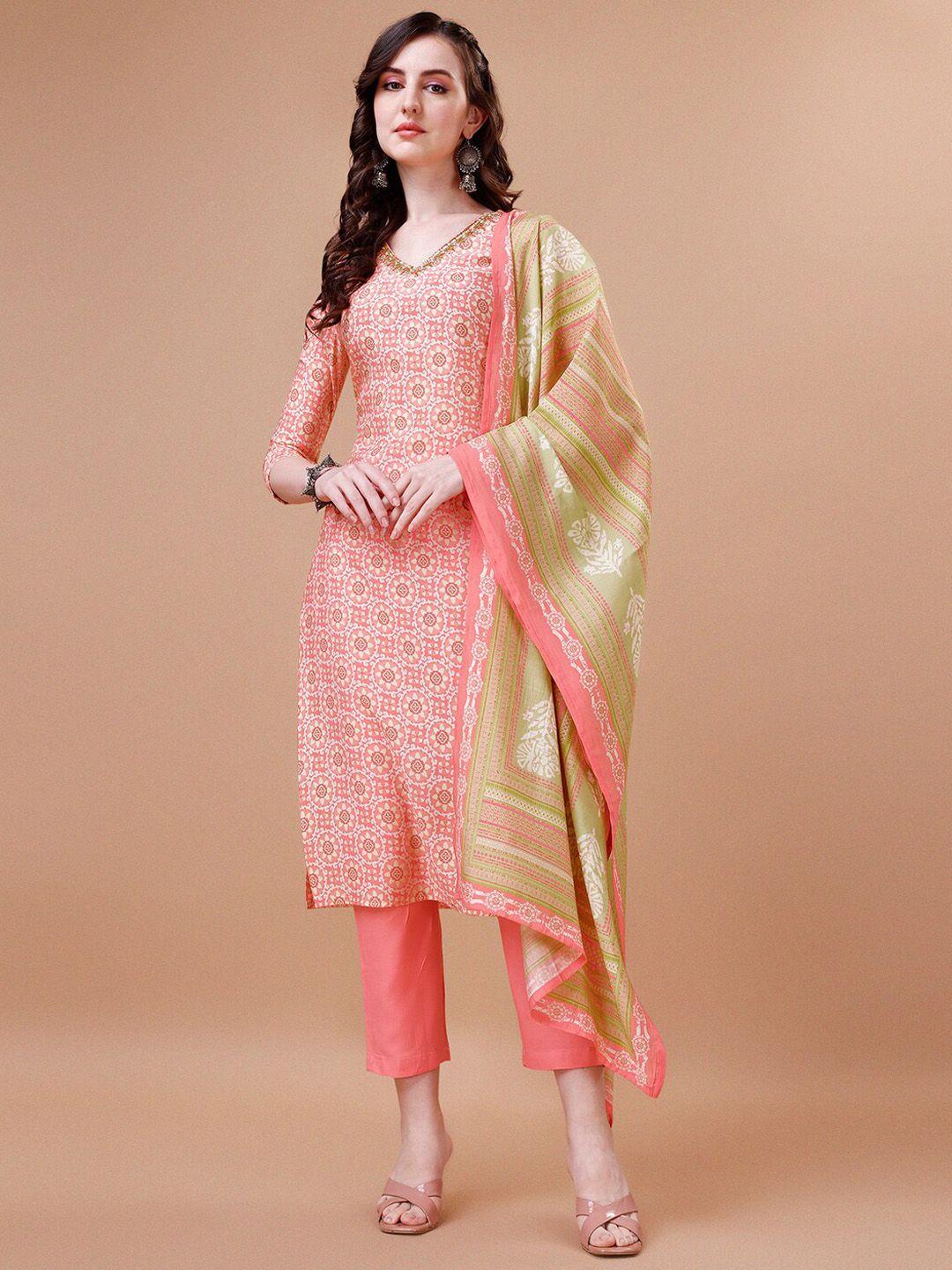 seerat ethnic motif printed regular pure cotton straight kurta & trousers with dupatta