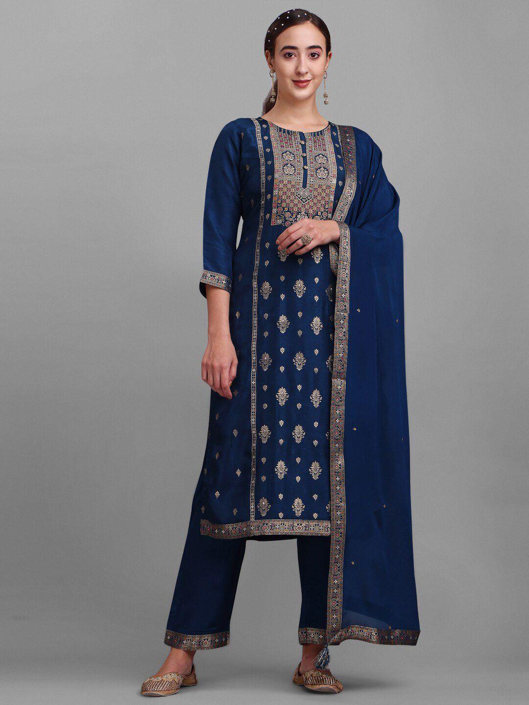 seerat ethnic motif woven design pure silk kurta with palazzos & dupatta