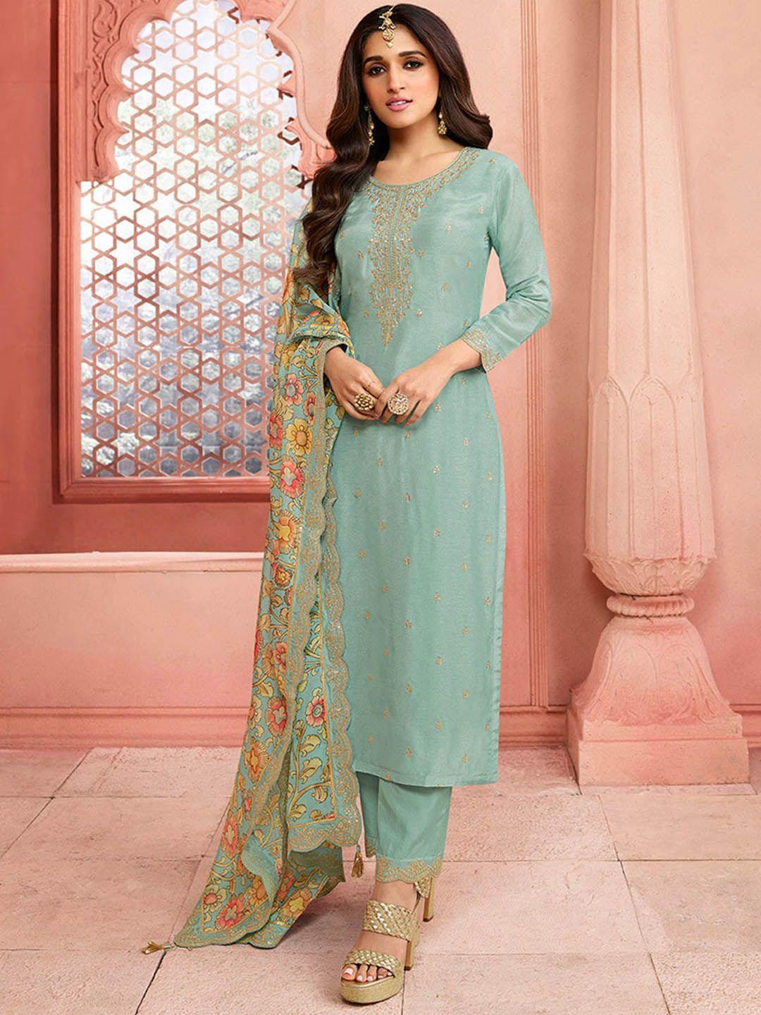 seerat ethnic motifs embroidered pure silk kurta with trousers & dupatta