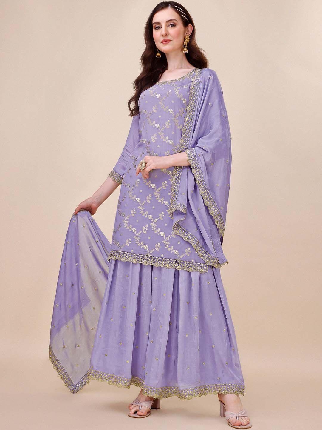 seerat ethnic motifs jacquard woven design chinon kurti with sharara & dupatta