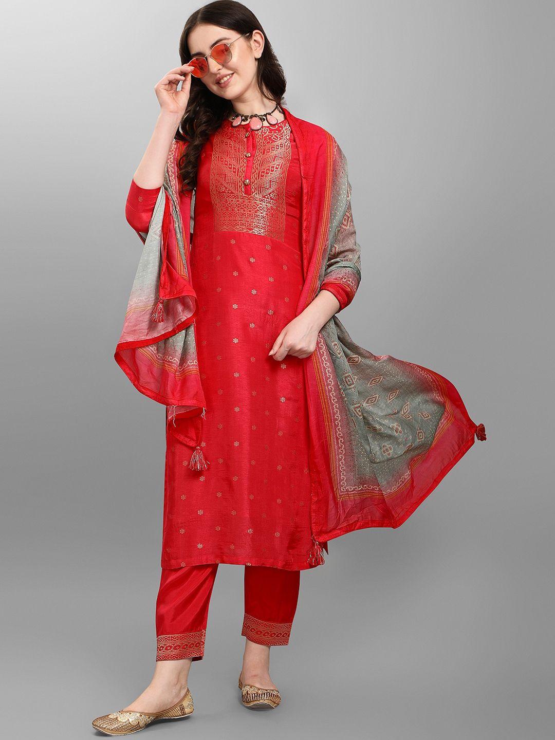 seerat ethnic motifs woven design jacquard pure silk kurta with trousers & dupatta