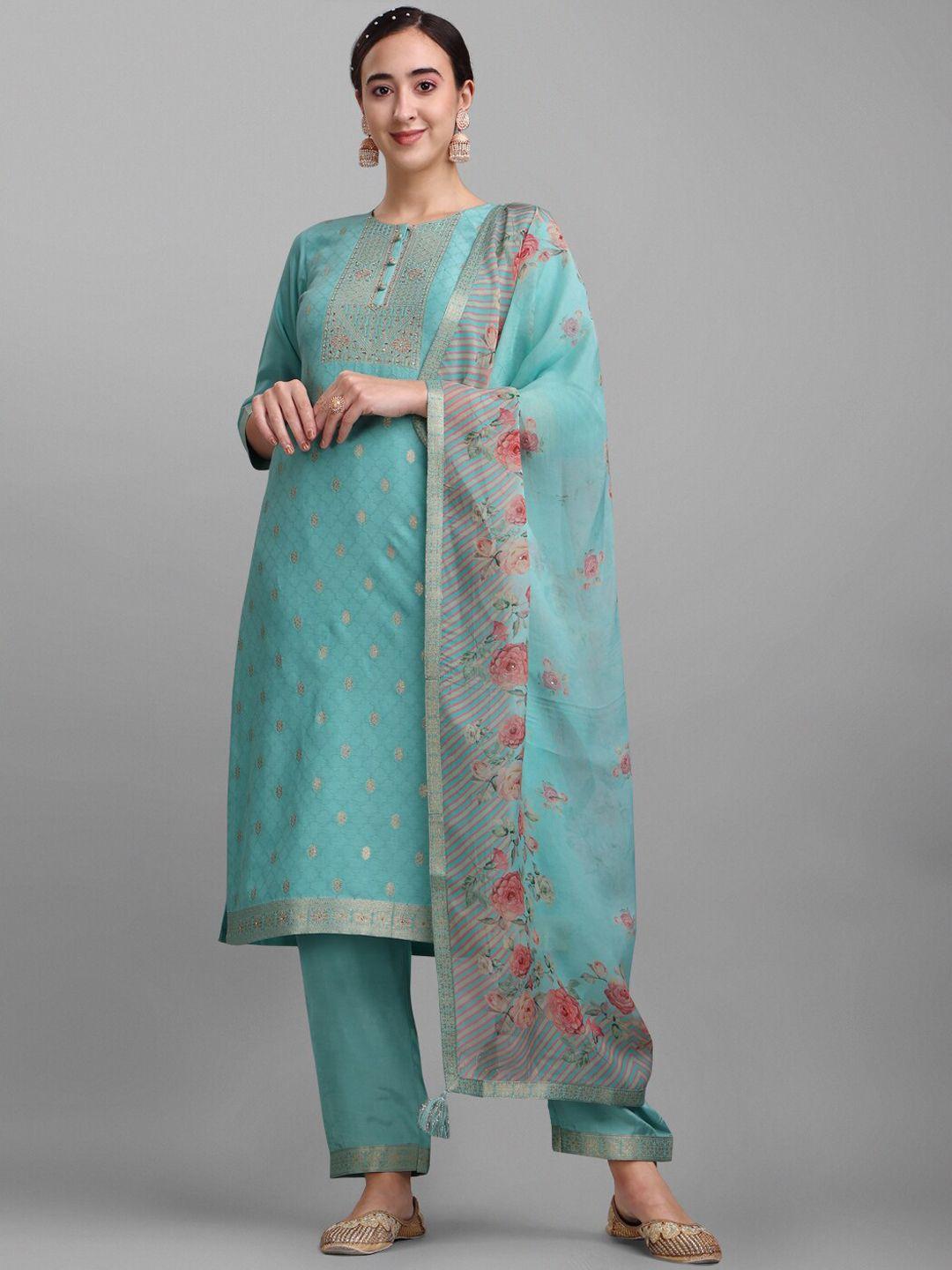 seerat ethnic motifs woven design sequined bead work kurta with trousers & dupatta