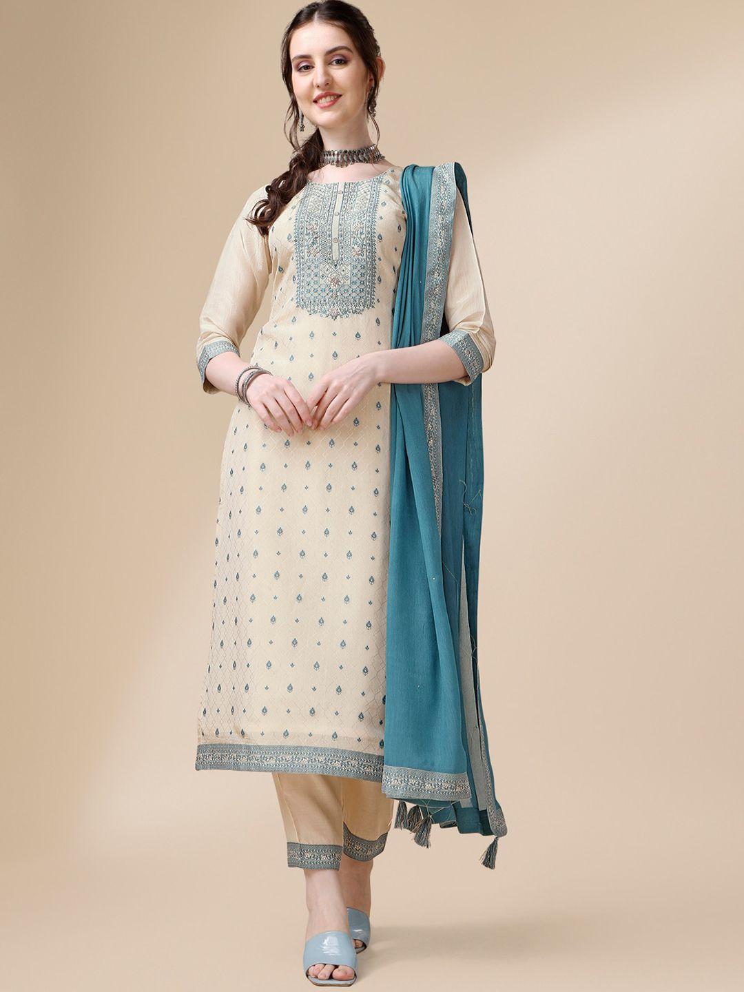 seerat ethnic motifs woven design tissue jacquard kurta with trousers & dupatta