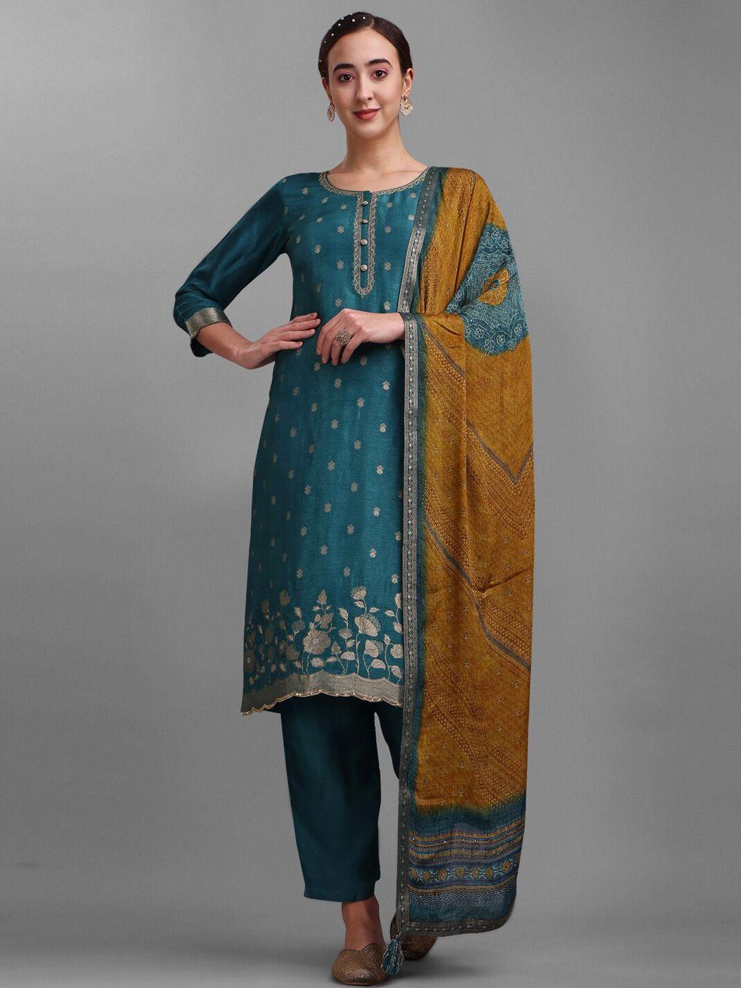 seerat floral woven design pure silk zari kurta with trousers & dupatta