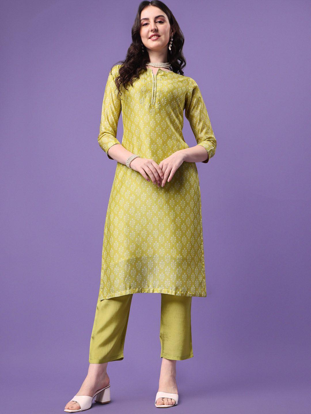 seerat women ethnic motifs printed beads and stones pure silk kurta with trousers