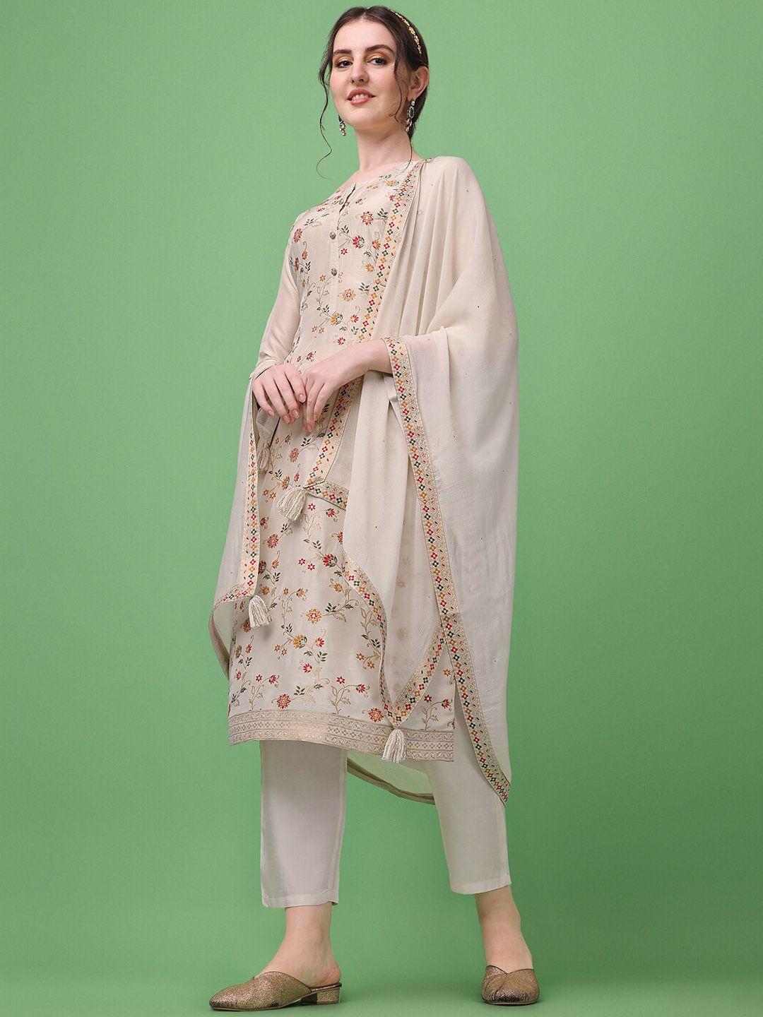 seerat women floral embroidered pure silk kurta with trouser and dupatta