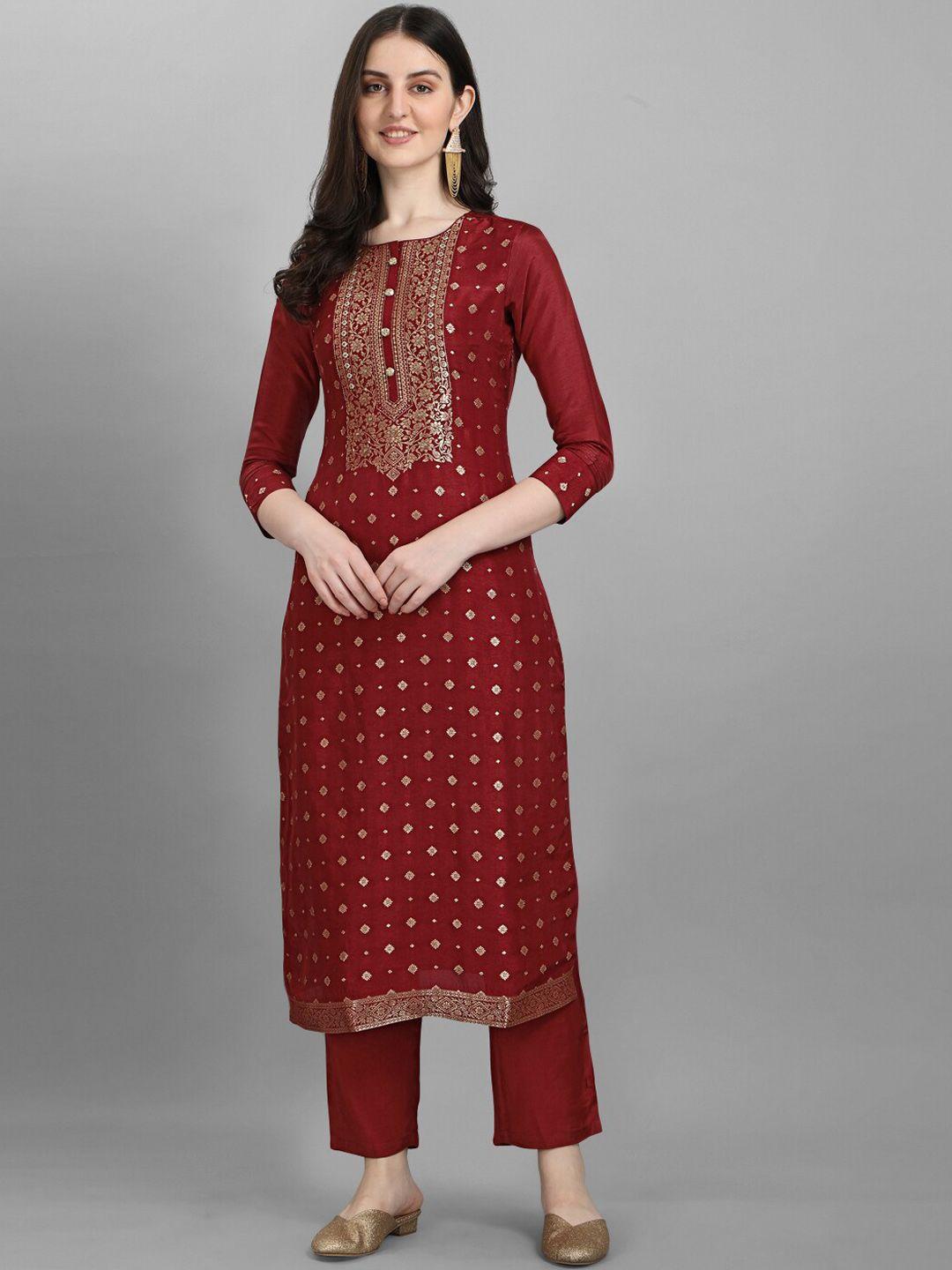 seerat women maroon embroidered pure silk kurta with trouser & dupatta