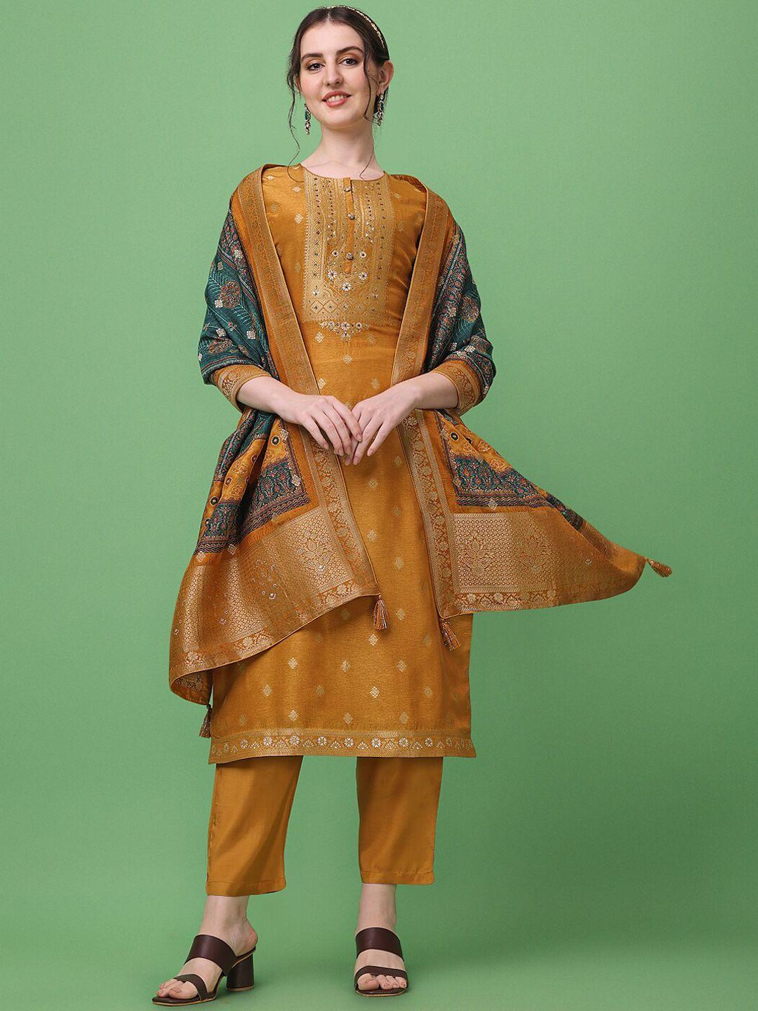 seerat women pure silk jacquard kurta with trousers & dupatta