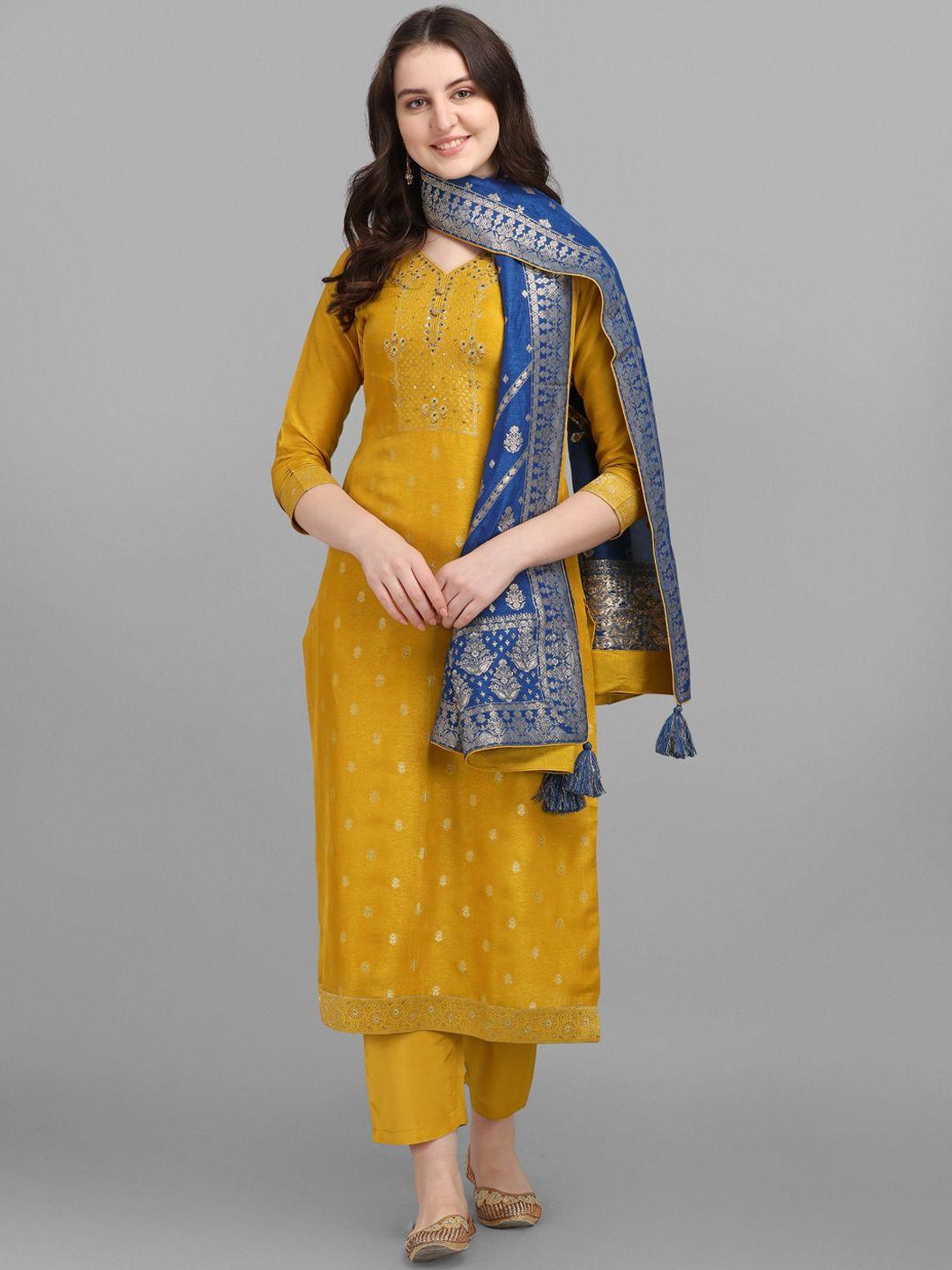seerat women yellow embroidered pure silk kurta with trousers