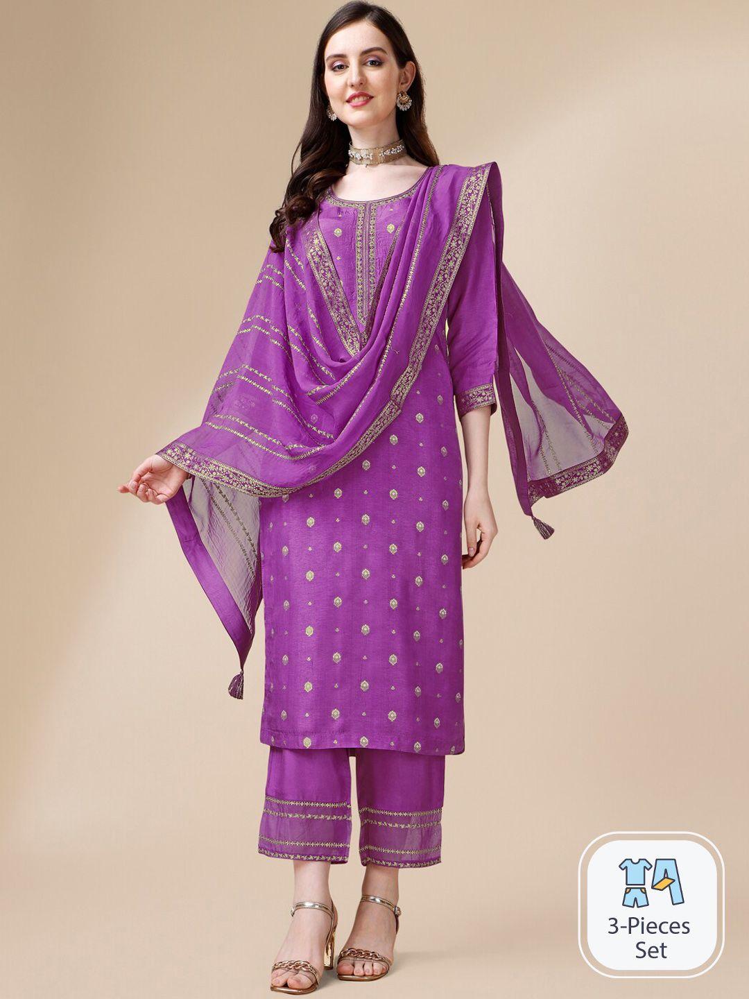 seerat woven design beads & stones pure silk straight kurta with trousers & dupatta