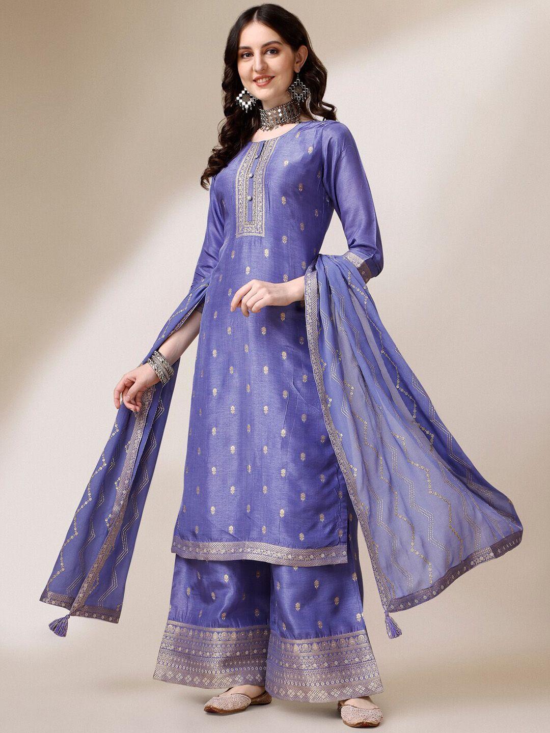 seerat woven design sequinned jacquard silk kurta with palazzos & with dupatta