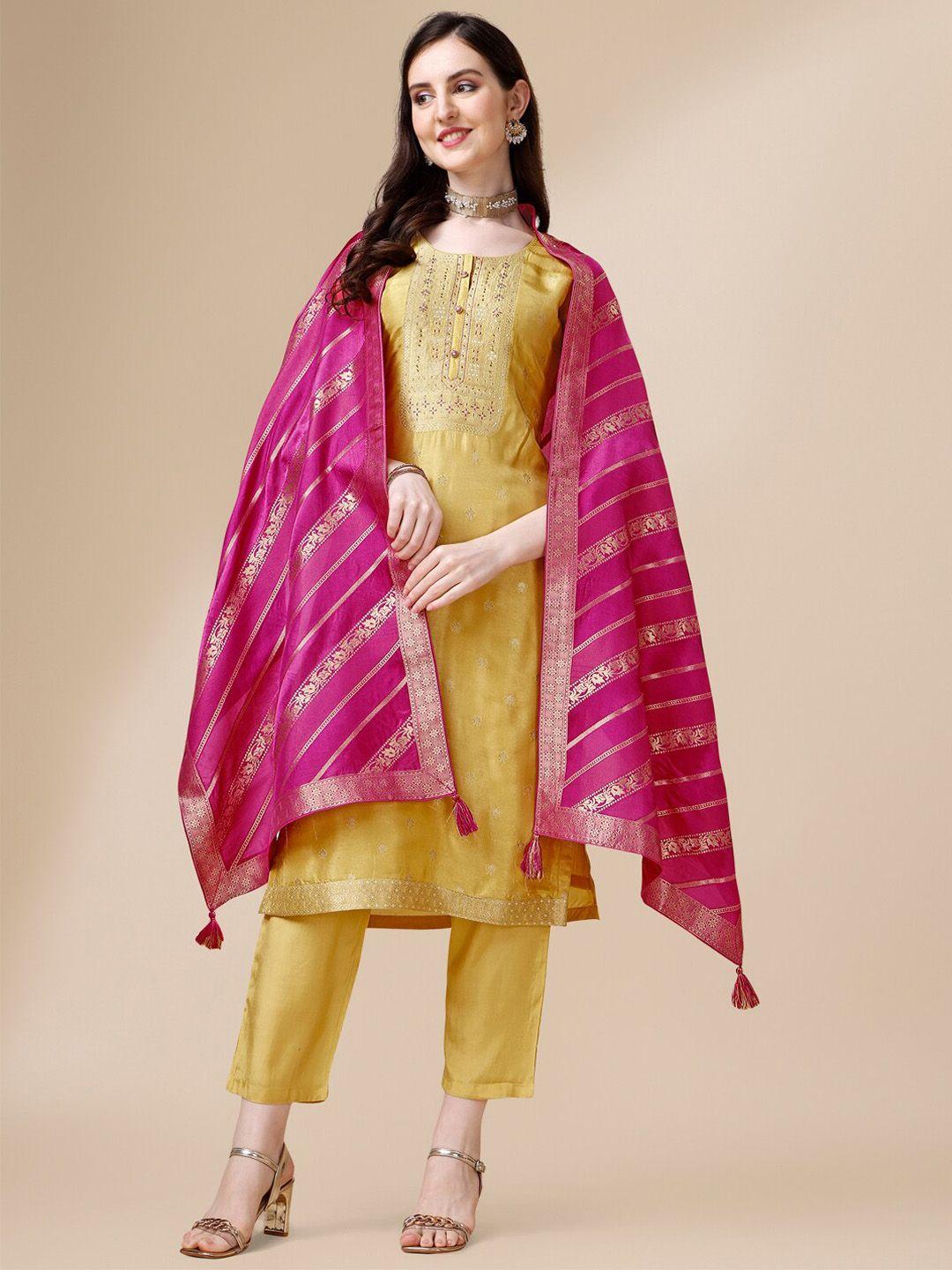 seerat woven design thread work pure silk kurta & trousers with dupatta