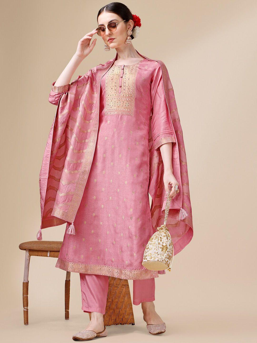 seerat woven design thread work pure silk kurta & trousers with dupatta