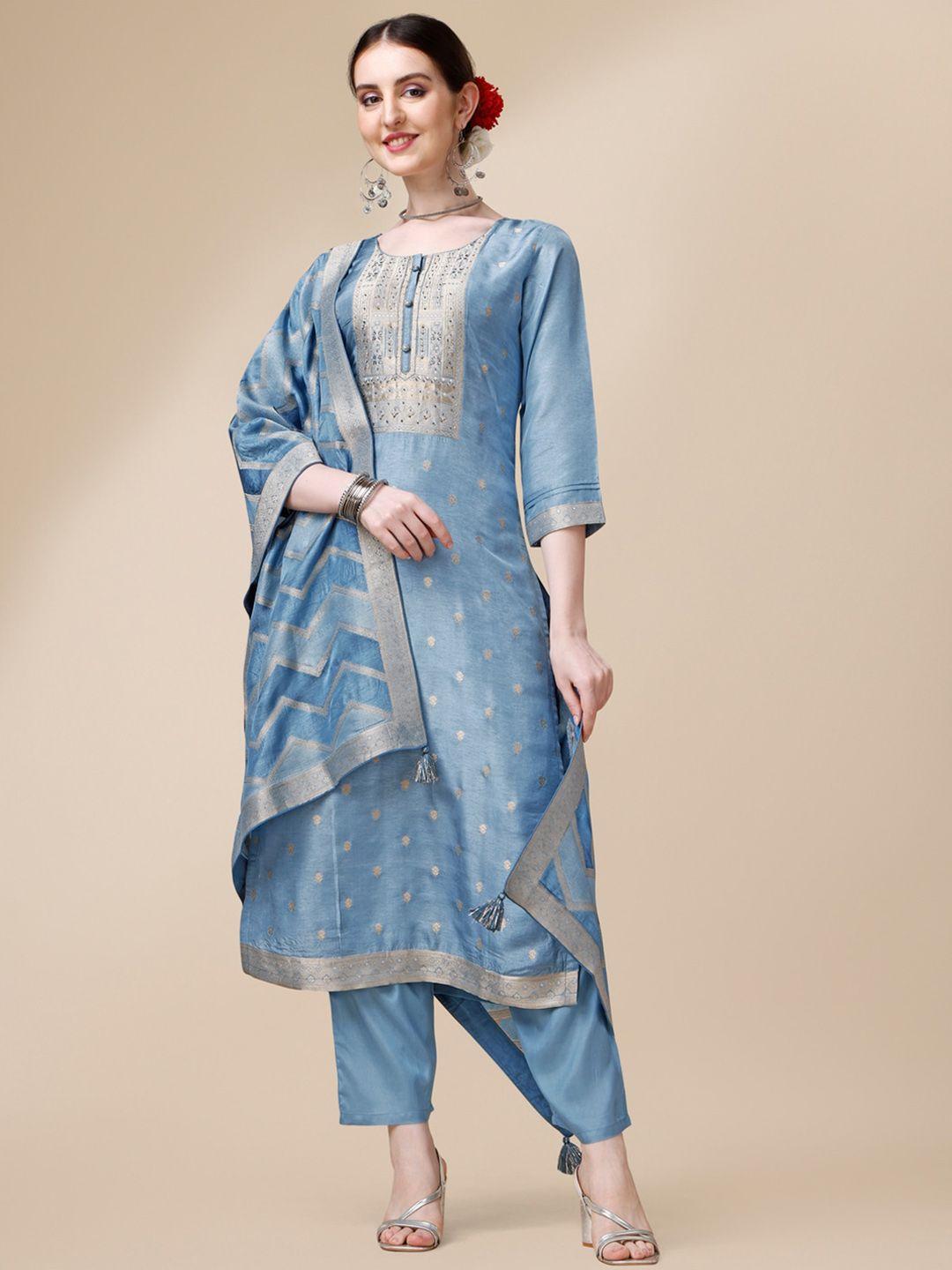 seerat woven design thread work pure silk kurta & trousers with dupatta