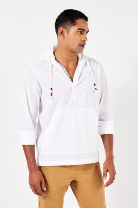 seersucker cotton relaxed fit men's casual shirt - white
